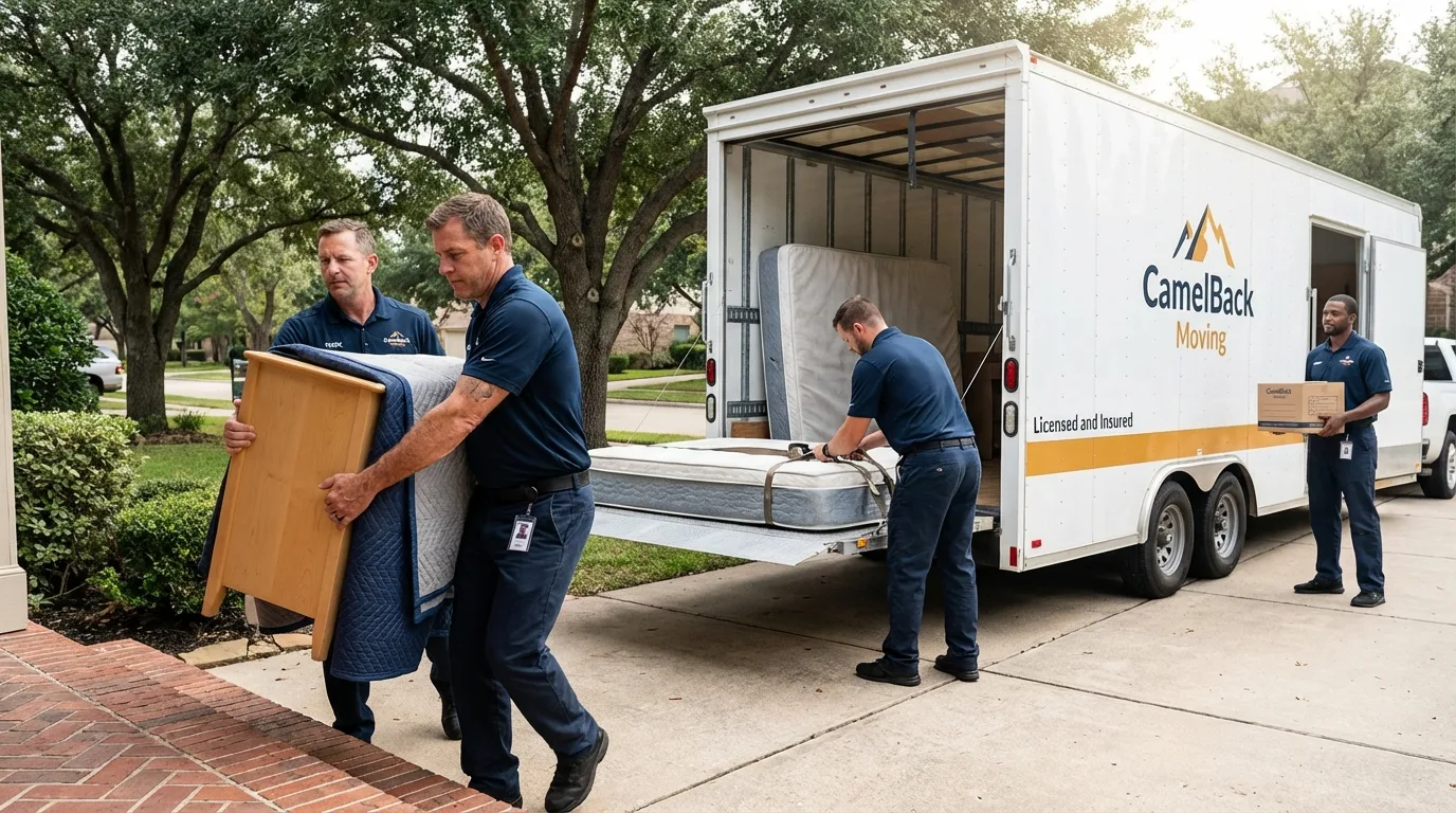 Crew loading residential truck for cross-state move from Drew, MS